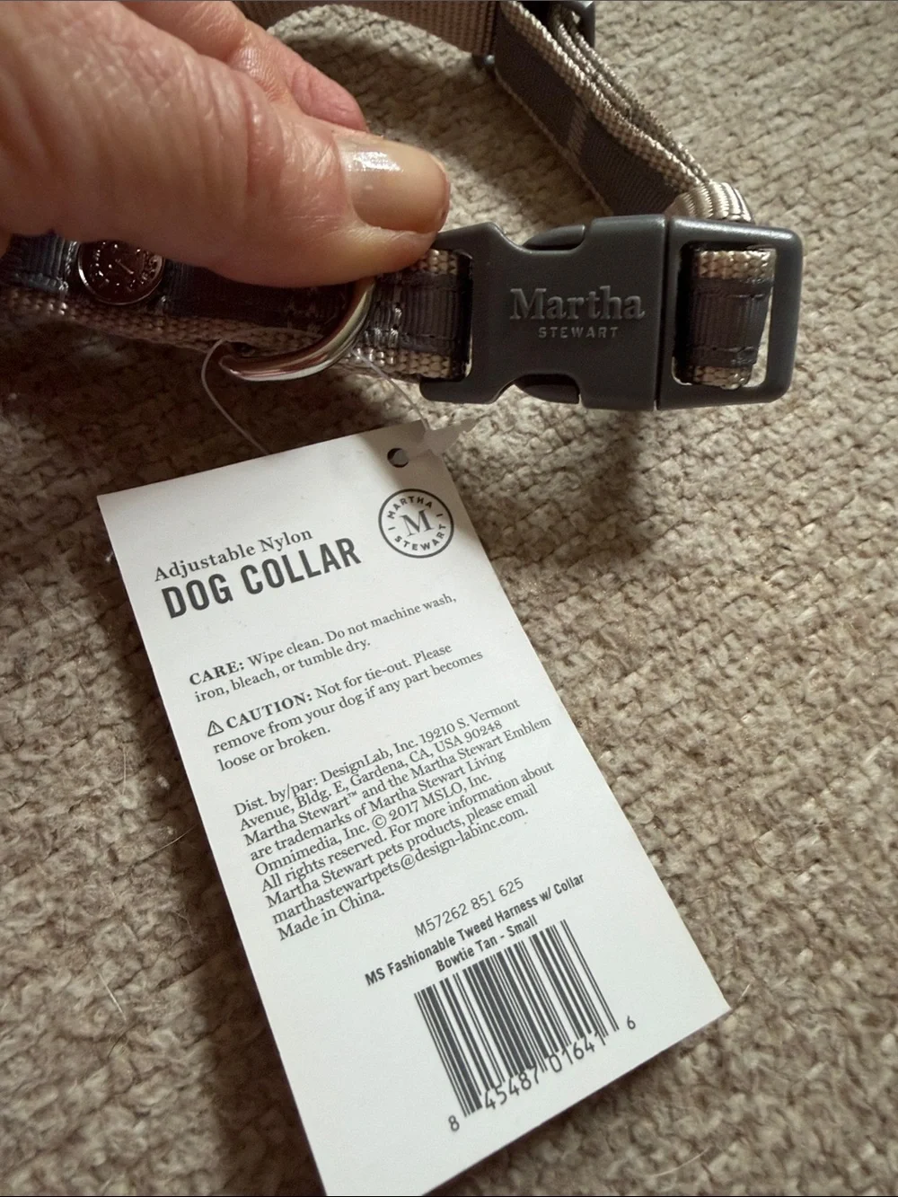 NWT Martha Stewart Nylon Dog Collar - Taupe and Dark Grey